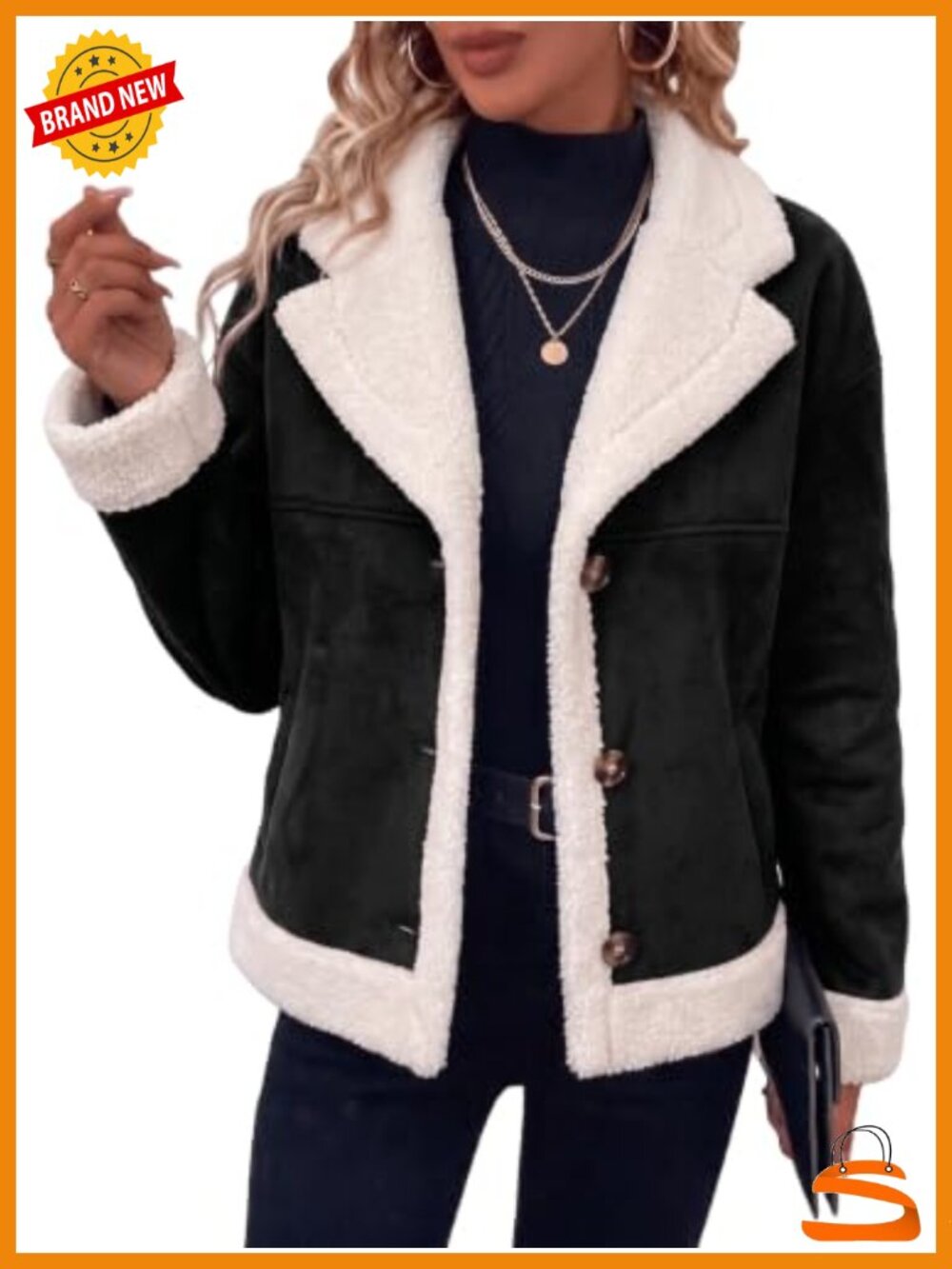 Faux Suede Leather Jacket Coat Cropped Short Bomber Sherpa Trim Casual